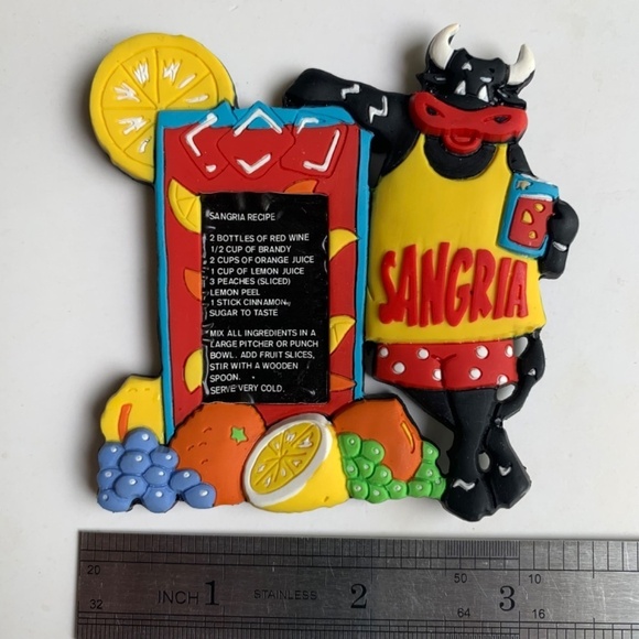 Vintage Red Sangria Cow Recipe Magnet Rubber Colorful Spanish Wine Large Magnet - Picture 7 of 7